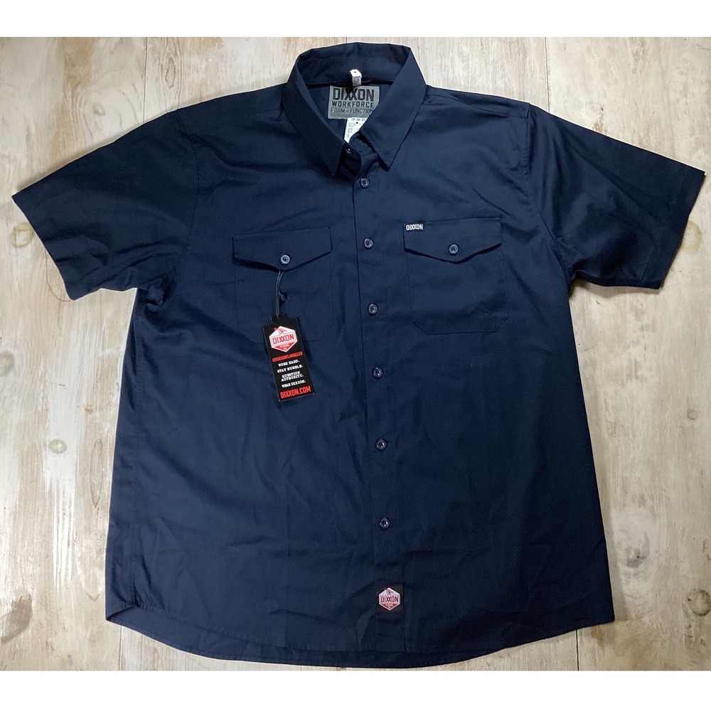 Dixxon Workforce Short Sleeve Button Up Shirt Navy Blue D-Tech Men 2XL NEW
